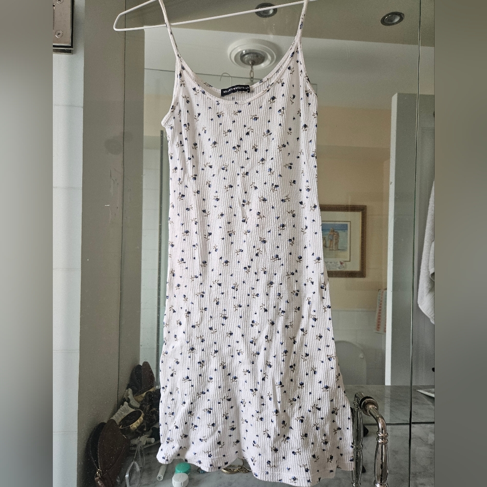 Brandy Melville White Floral Spaghetti Strap Waffle Dress